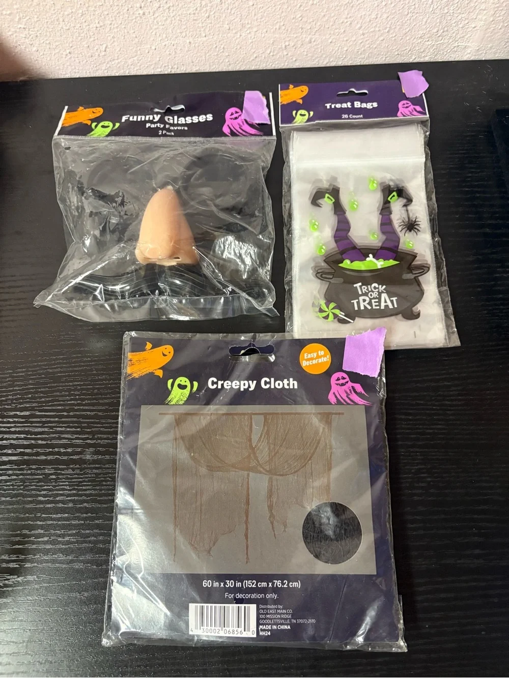 Halloween Party Decor Bundle Treat Bags Funny Glasses Creepy Cloth